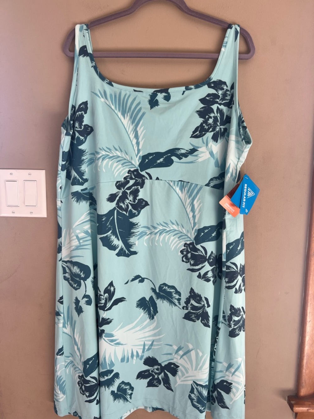 NWT Columbia Freezer III Square Neck Dress Aqua Tropical Print